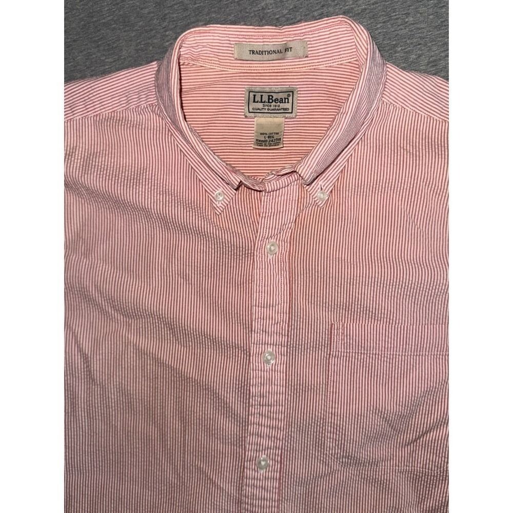 LL Bean Mens Large Traditional Fit Red Stripe Seersucker Shirt Preppy Coastal